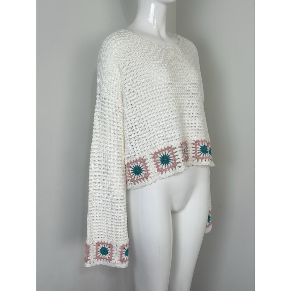 Sincerely Jules Ivory Crochet Granny Square Grandmacore Sweater Size Large - Picture 3 of 14